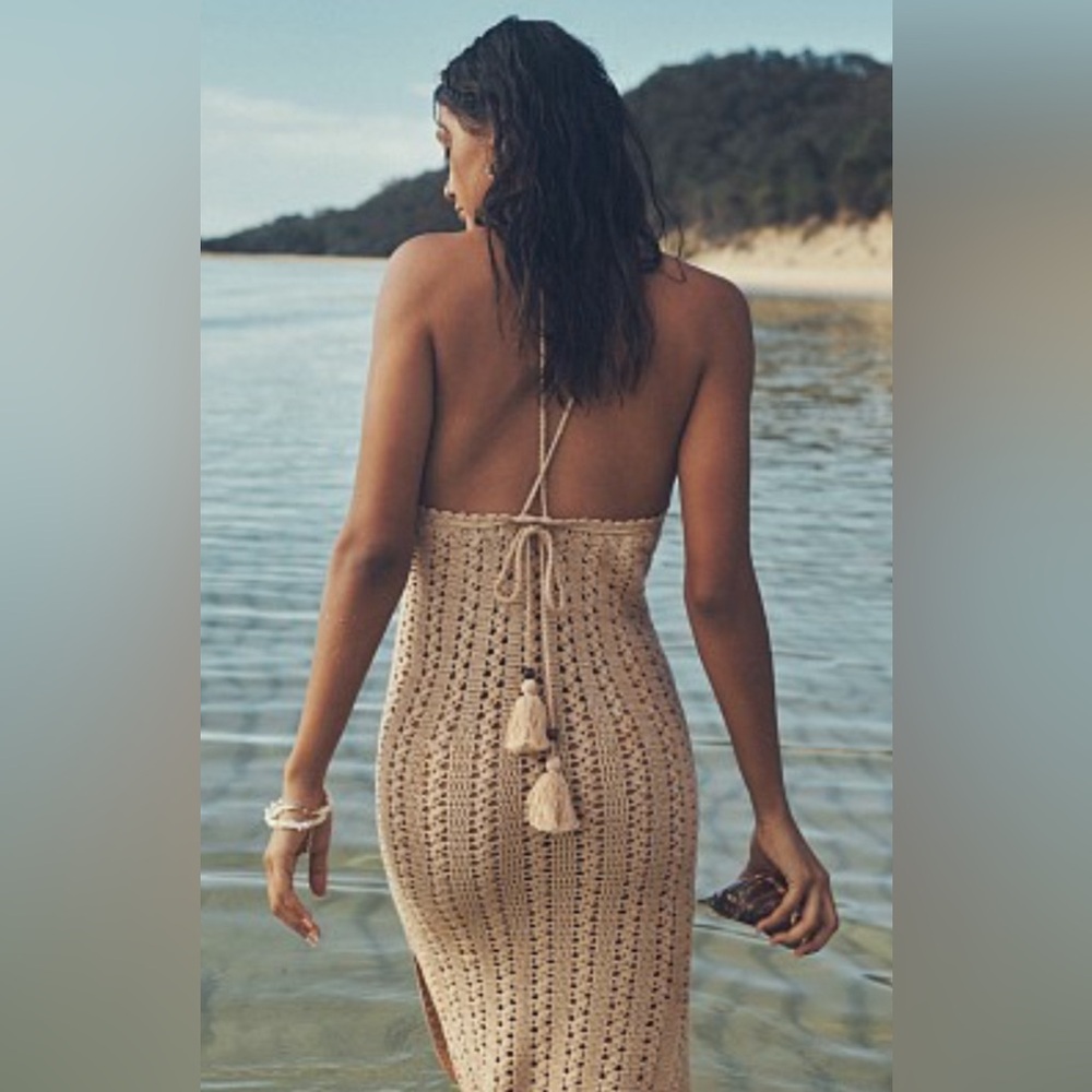 Spell Mirage Crochet Knit Midi Dress in walnut π° XS - Picture 2 of 13